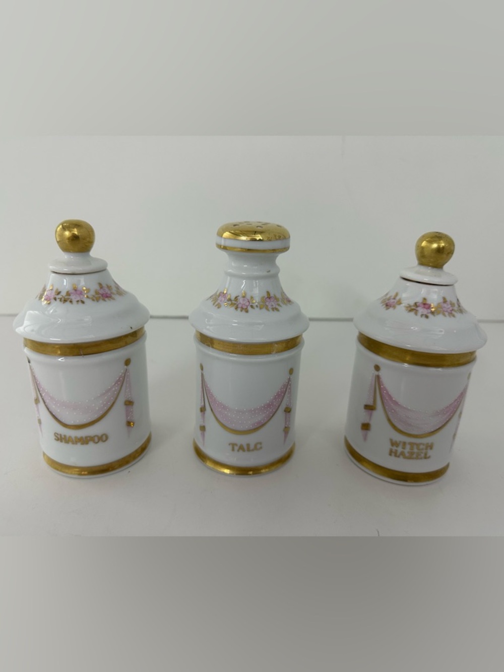 Vintage Andrea by Sadek Pink & White Porcelain Vanity Pieces (3)